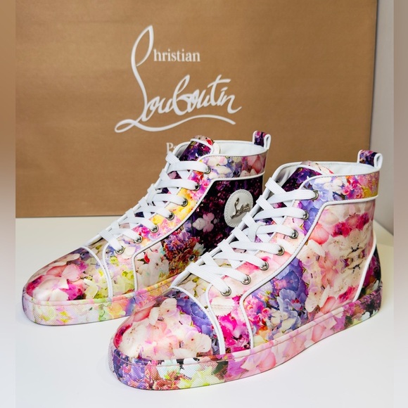 Christian Louboutin Blooming Orlato Abstract-print Silk High-top Trainers EU 44 - Picture 6 of 16